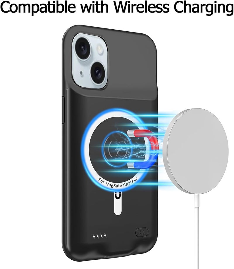 SNRONEW Battery Case for iPhone 15 Plus, Full Encircle 12000mAh High Capacity Rechargeable Portable Charger Case Extended Battery Pack for iPhone 15 Plus (6.7 inch) Wireless Charging Case with Carplay-Black - Image 5